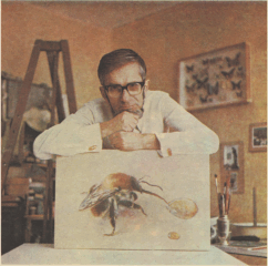 В.С. Гребенников с акварелью <q>Шмель у капли меда</q>. Фото Юрия Лушина, 1977 г.