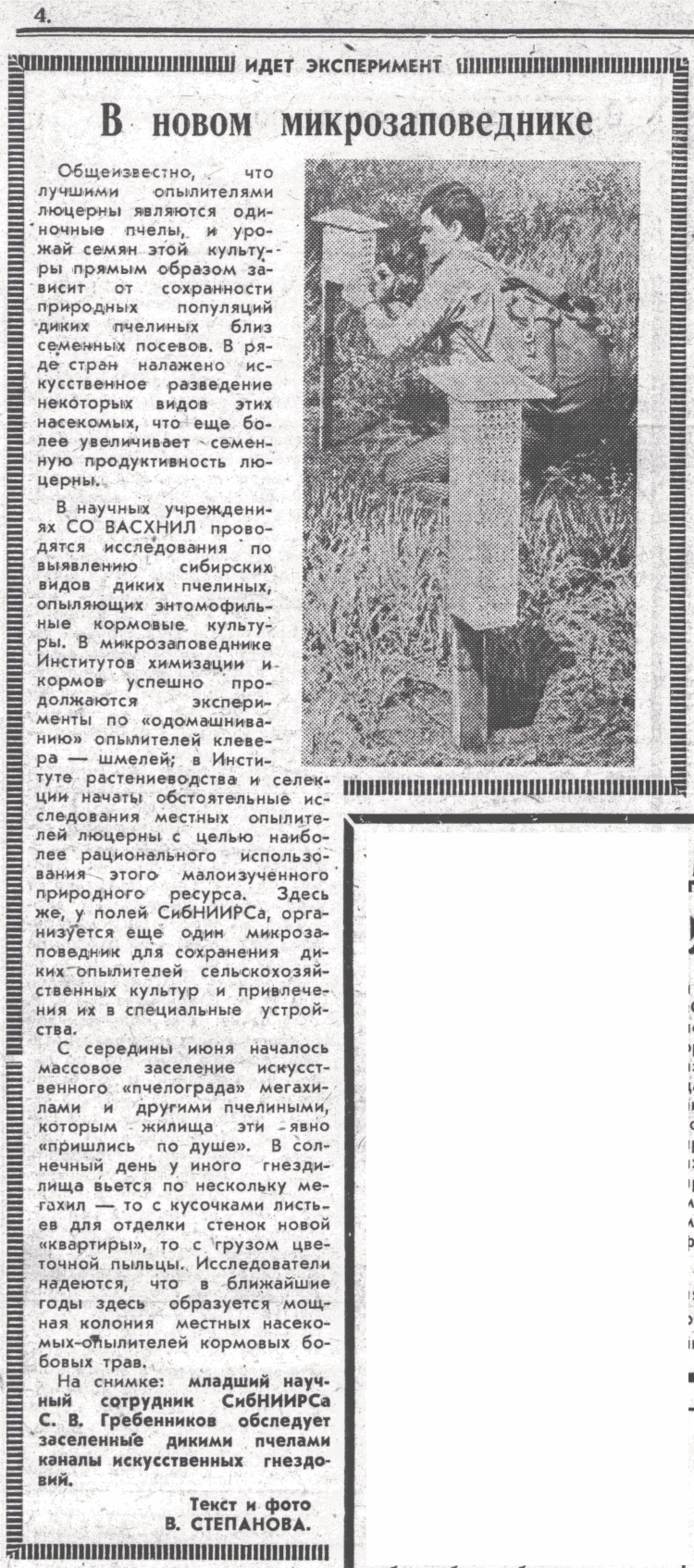 В новом микрозаповеднике. В. Степанов. Колос Сибири, 01.07.1979, с.4. Фотокопия