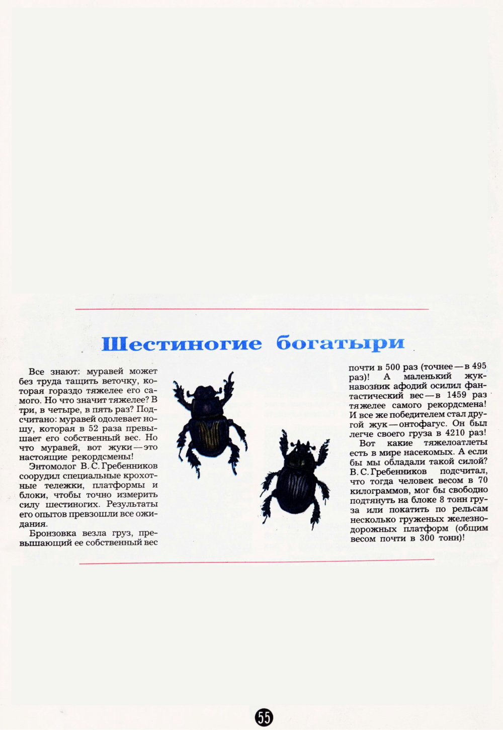 Шестиногие богатыри. В.С. Гребенников. Пионер, 1983, №8, с.55. Фотокопия
