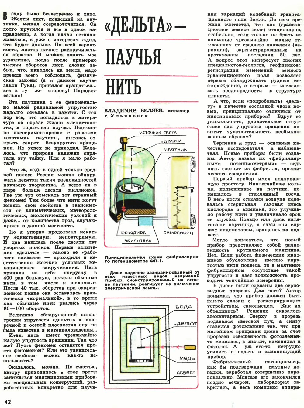 «Дельта» — паучья нить. В. Беляев. Техника — Молодёжи, 1980, №9, с.42-44. Фотокопия №1