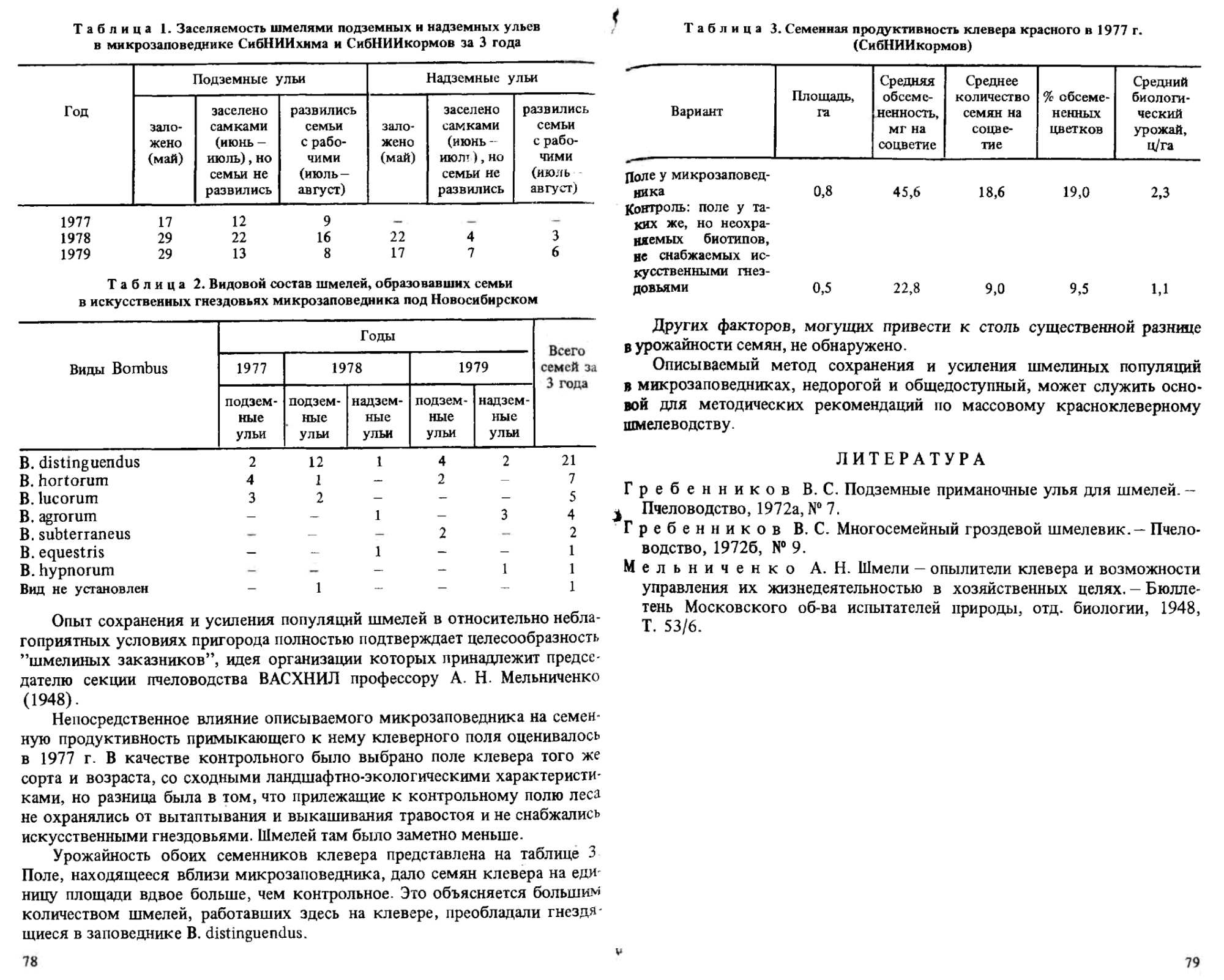 Использование шмелей на опылении клевера красного. В.С. Гребенников, С.В. Гребенников. В кн. Использование пчел для опыления сельскохозяйственных культур, Москва, Колос, 1983, c.75-79. Фотокопия №3