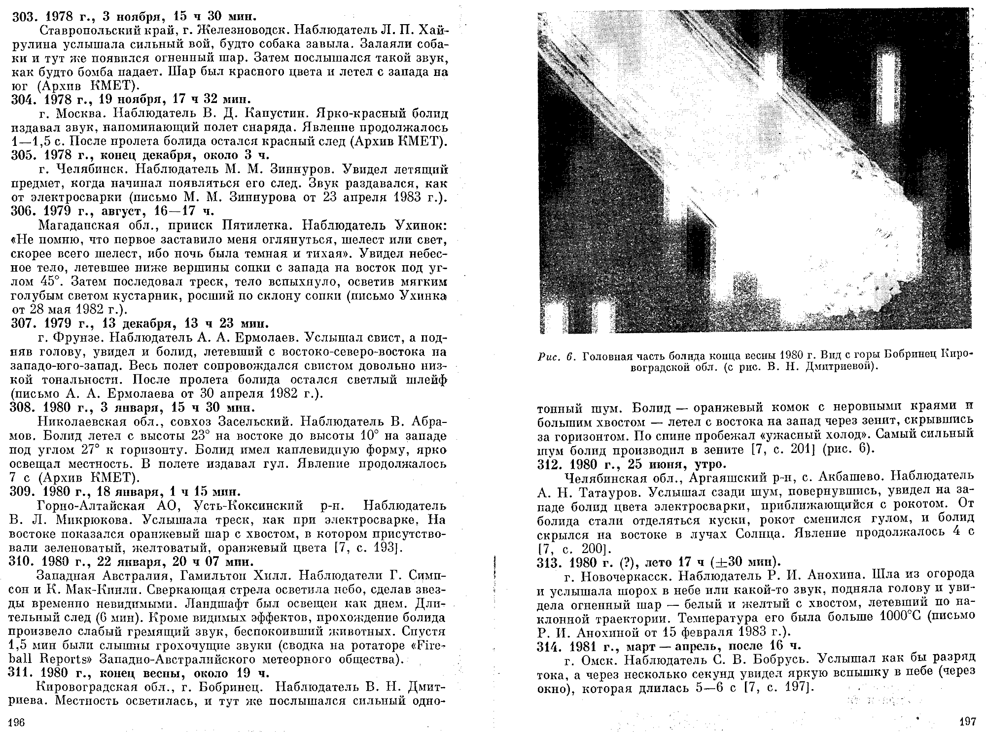 Каталог электрофонных болидов. В.А. Бронштейн, В.С. Гребенников, Д.Д. Рабунский. В кн. Актуальные вопросы метеоритики в Сибири, Новосибирск, Наука, 1988, с.158-204. Фотокопия №20