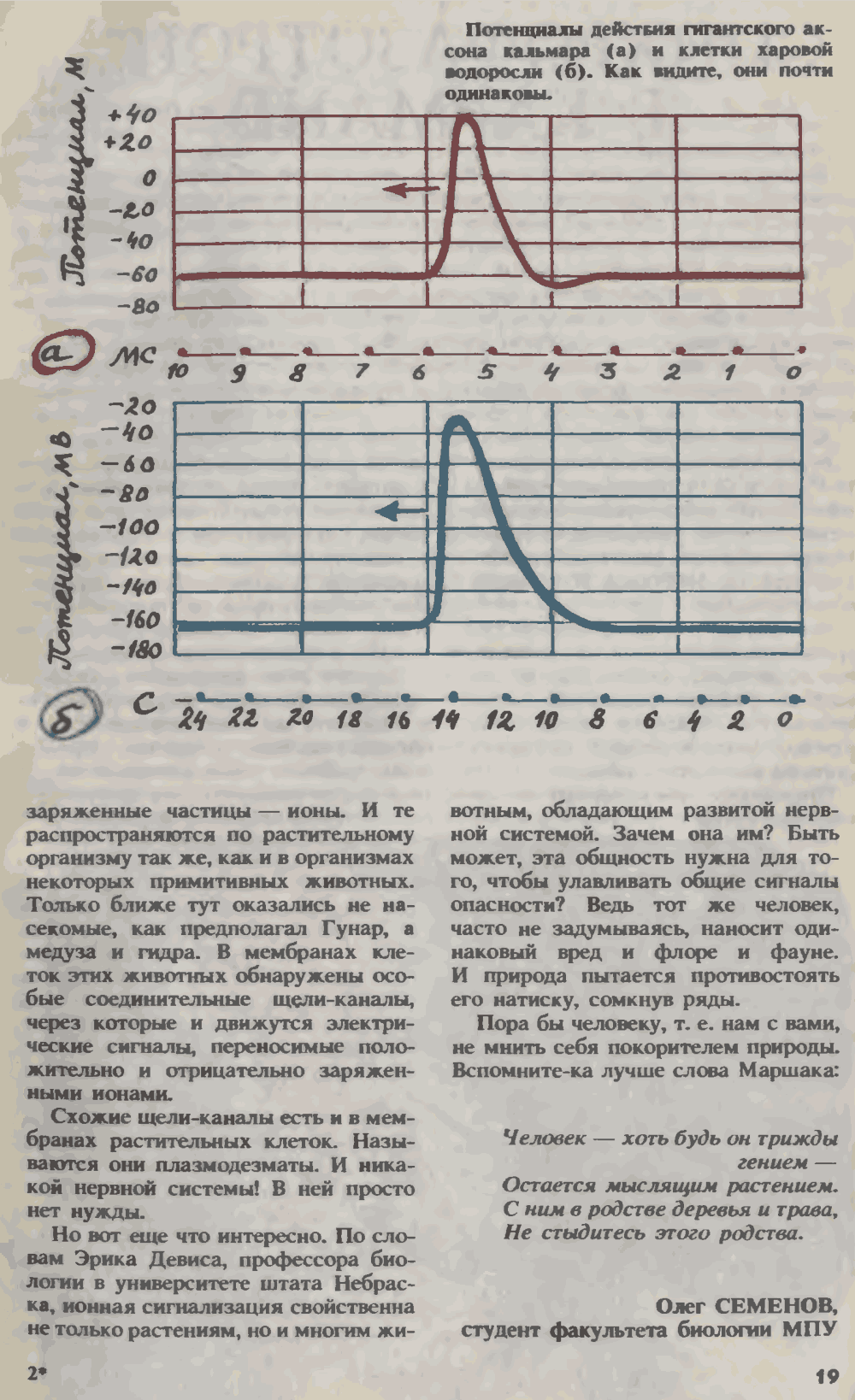 Растения и человек хоть и дальние, а родственники. О. Семенов. Юный техник, 1993, №3, с.14-19. Фотокопия №6