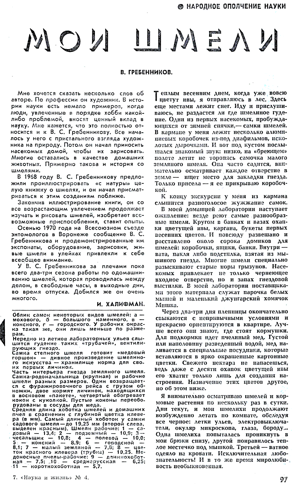 Мои шмели. В.С. Гребенников. Наука и жизнь, 1972, №4, с.97-101 (вкладка). Фотокопия №2