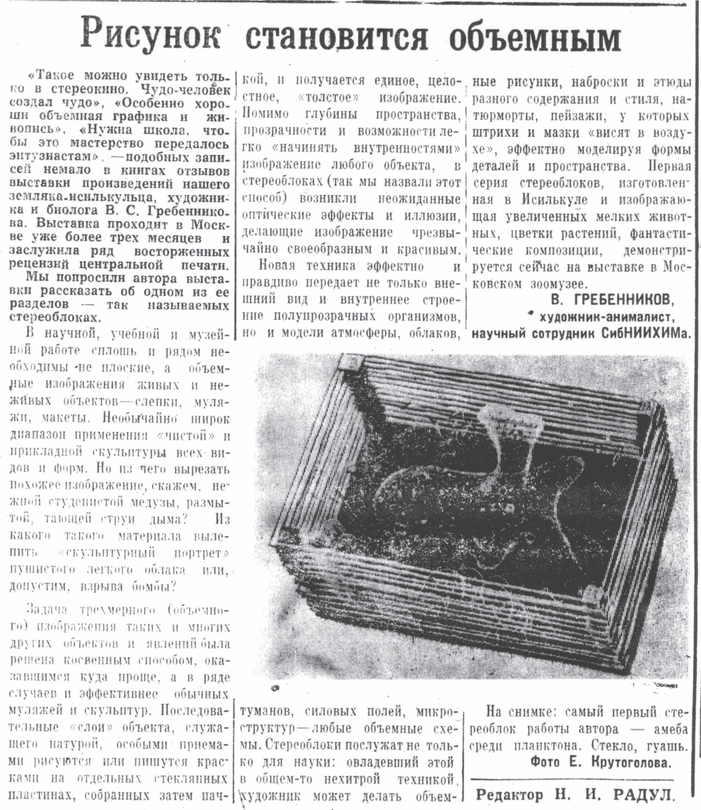 Рисунок становится объемным. В.С. Гребенников. Знамя (Исилькульский р-н, Омской обл.), 14.06.1975.